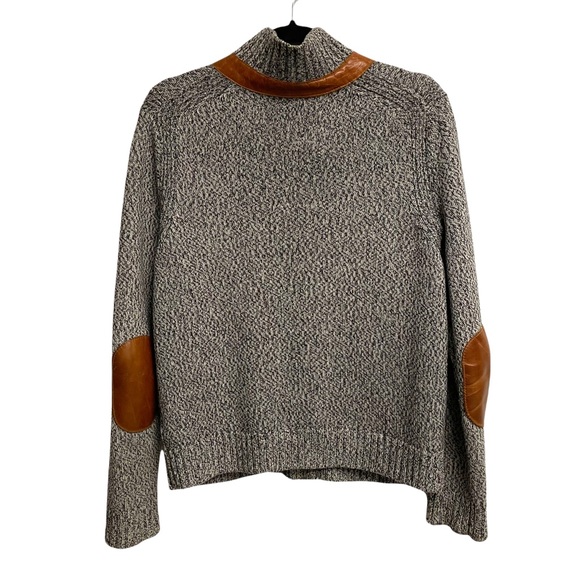 BANANA REPUBLIC Merino Wool Button Front Cardigan Sweater Leather Elbow Patches - Picture 2 of 4